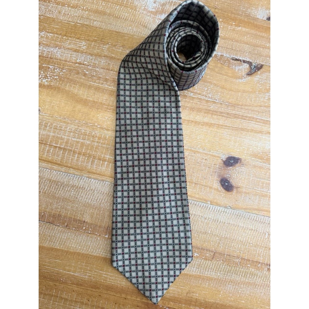 Robert Talbott Louries Tie Mens Necktie Tan Red Charcoal Silk Hand Made USA
